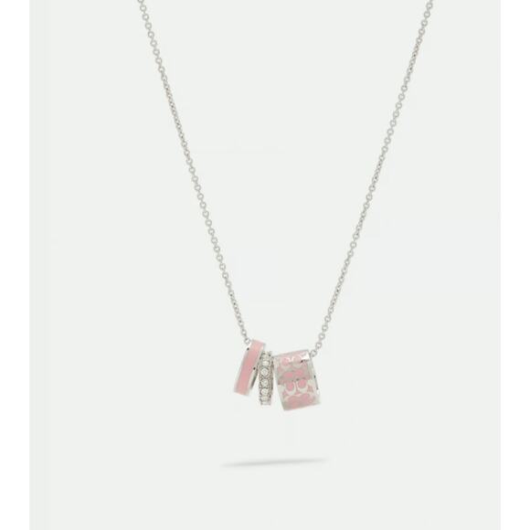 Coach Silver and Pink Signature Enamel Necklace -NWT! - Picture 3 of 7